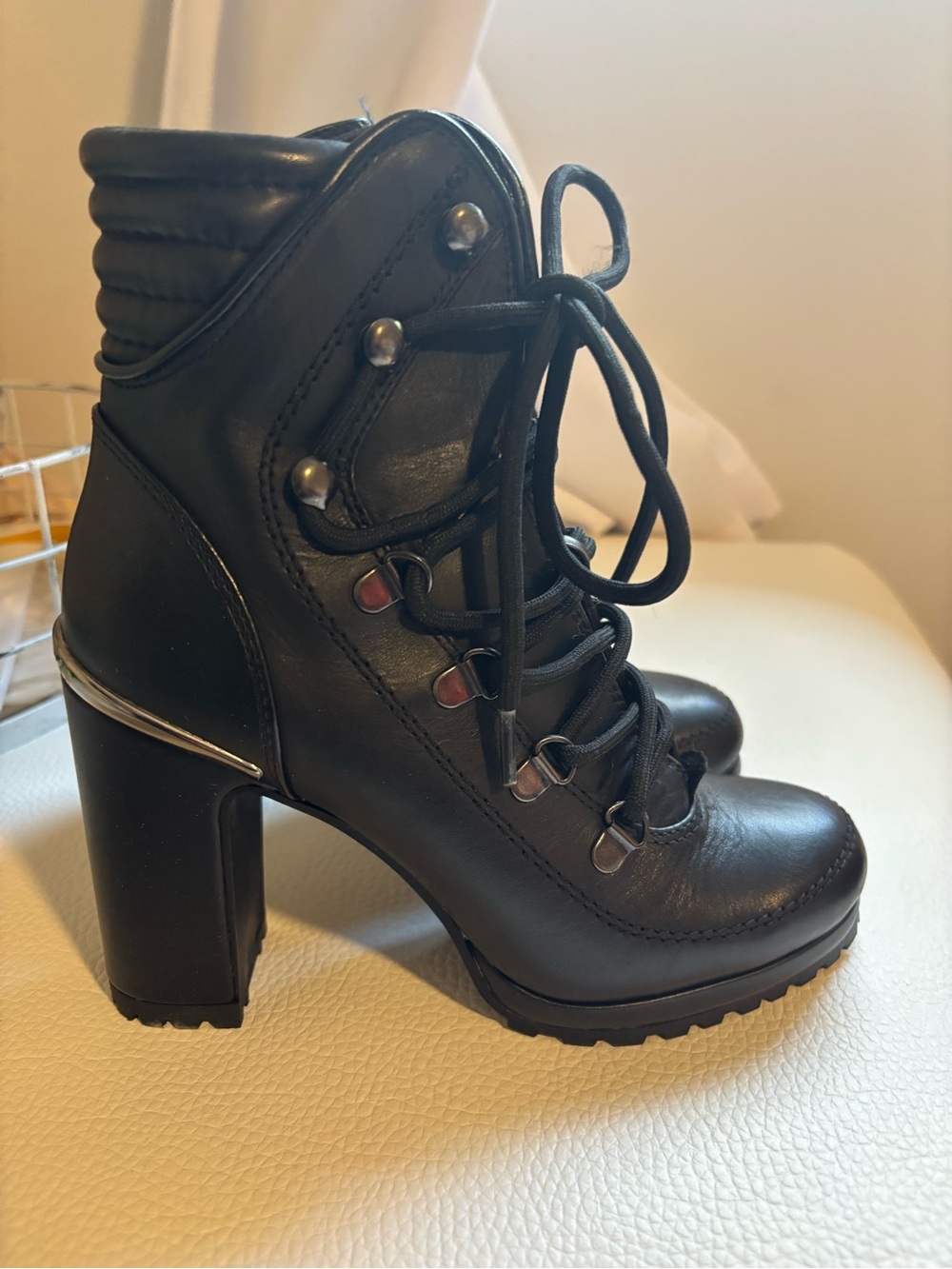 Women's Black Lace-Up Platform Ankle Boot